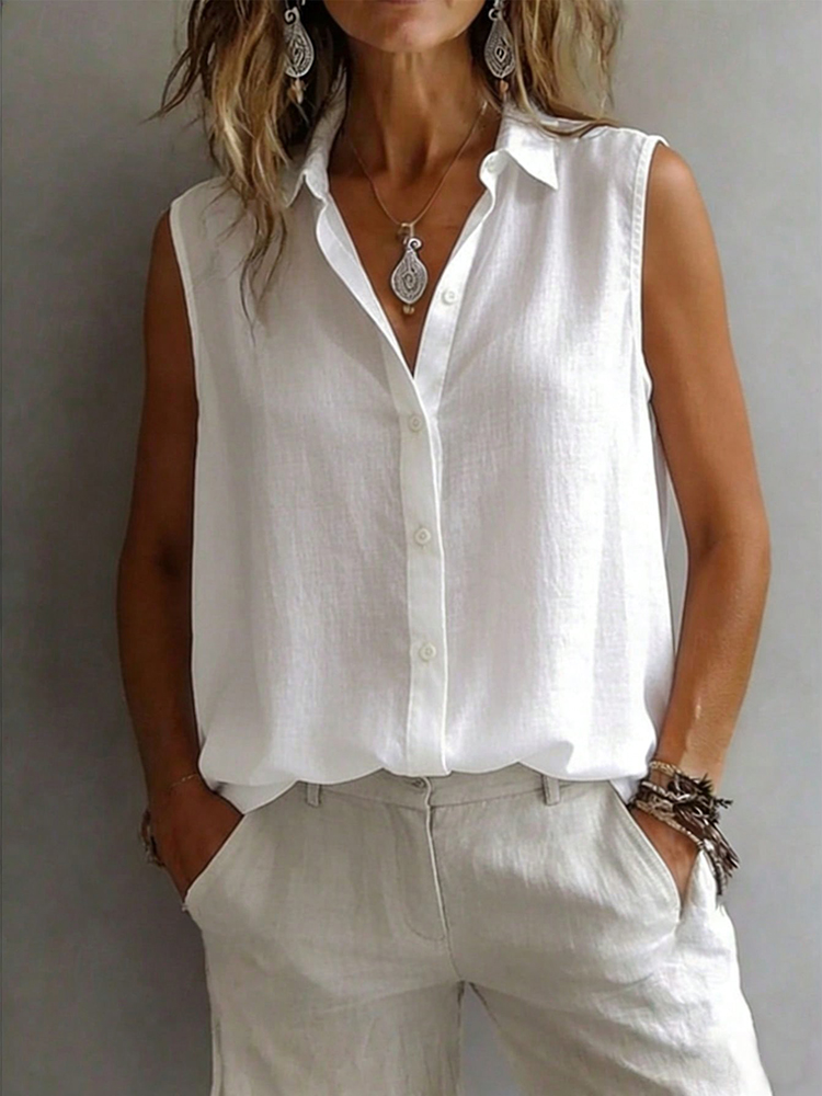 Shirt Camp Collar - Camisa sin Mangas con Cuello, Elegante