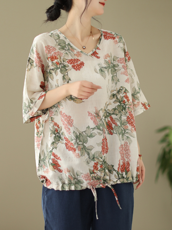 Camiseta de Verano Holgada de  - Short Linen Drawstring reseña y precio