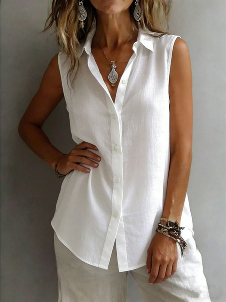 Camisa sin Mangas con Cuello,  - Shirt Camp Collar reseña y precio